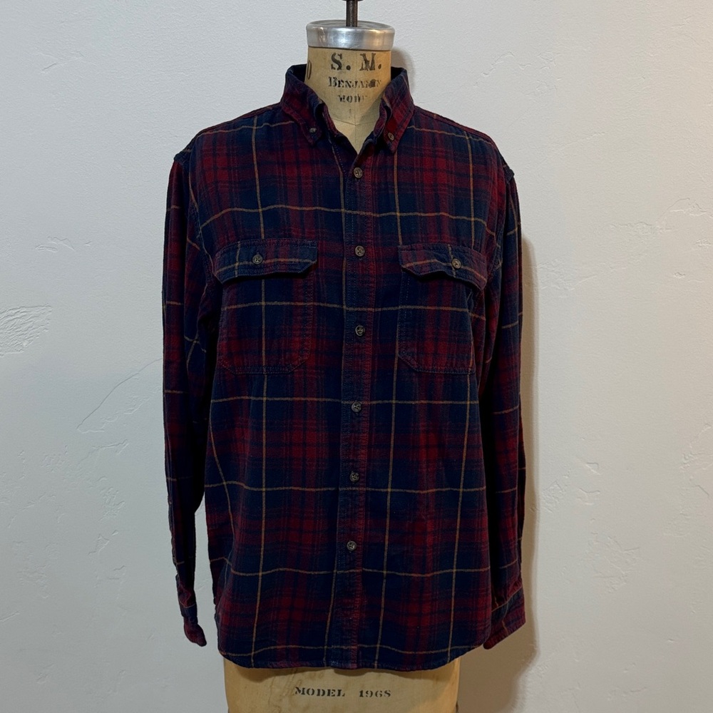 George Men's Navy and Burgundy Plaid Shirt